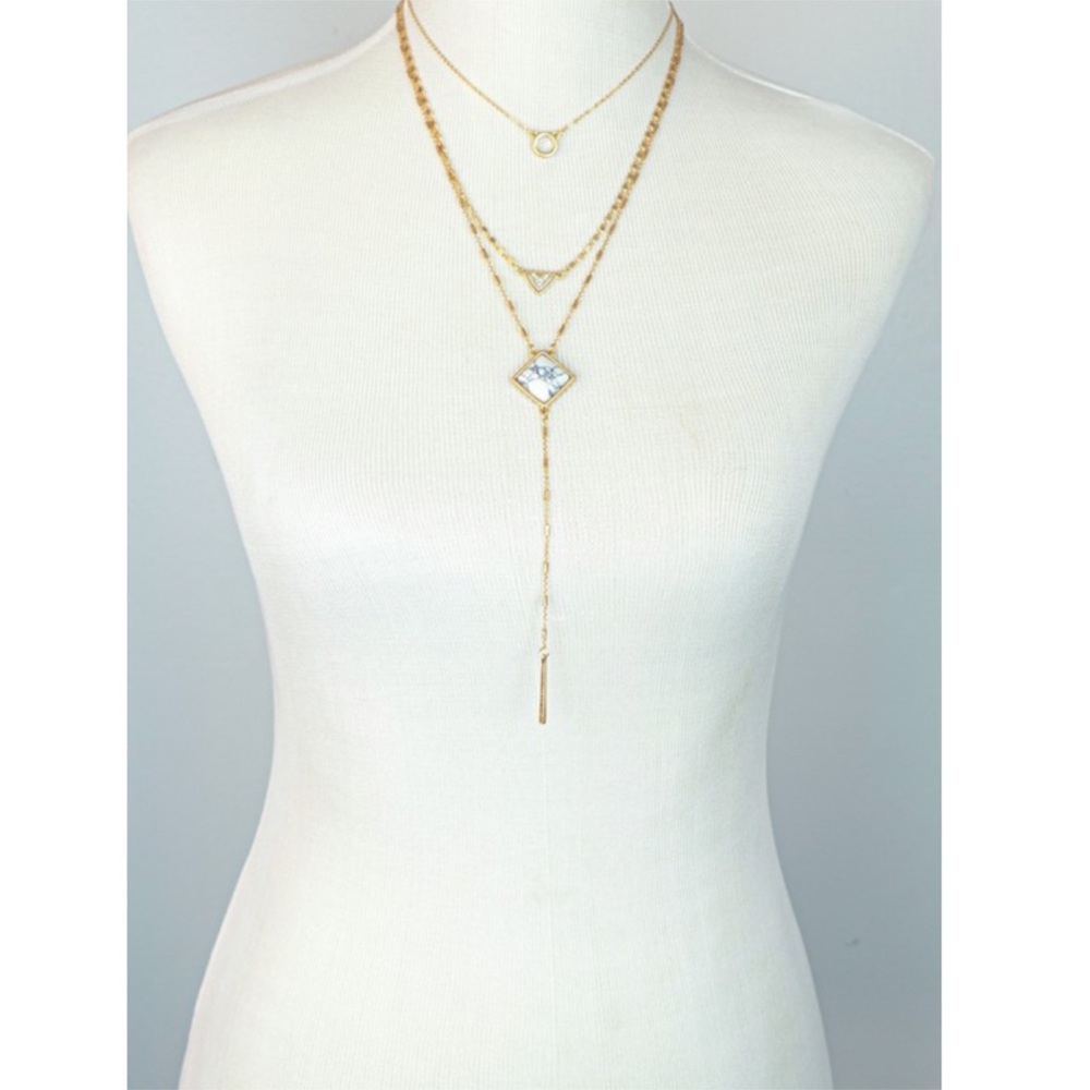 Boho Gold Multi Layer Stone & Chain Necklace - Picture 5 of 5